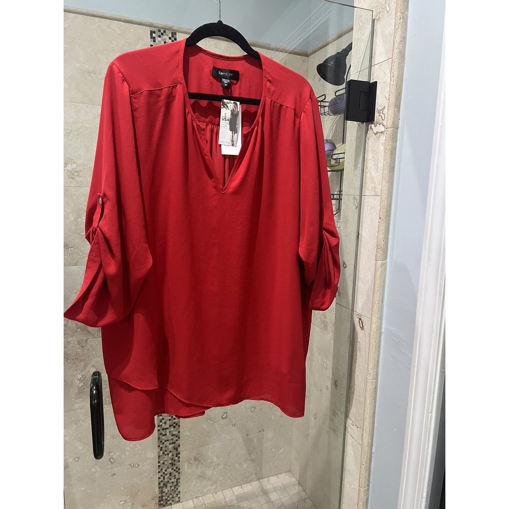 Karen Kane Plus Asymmetric Hem Top 3X New Red Chiffon Blouse 1L25294W